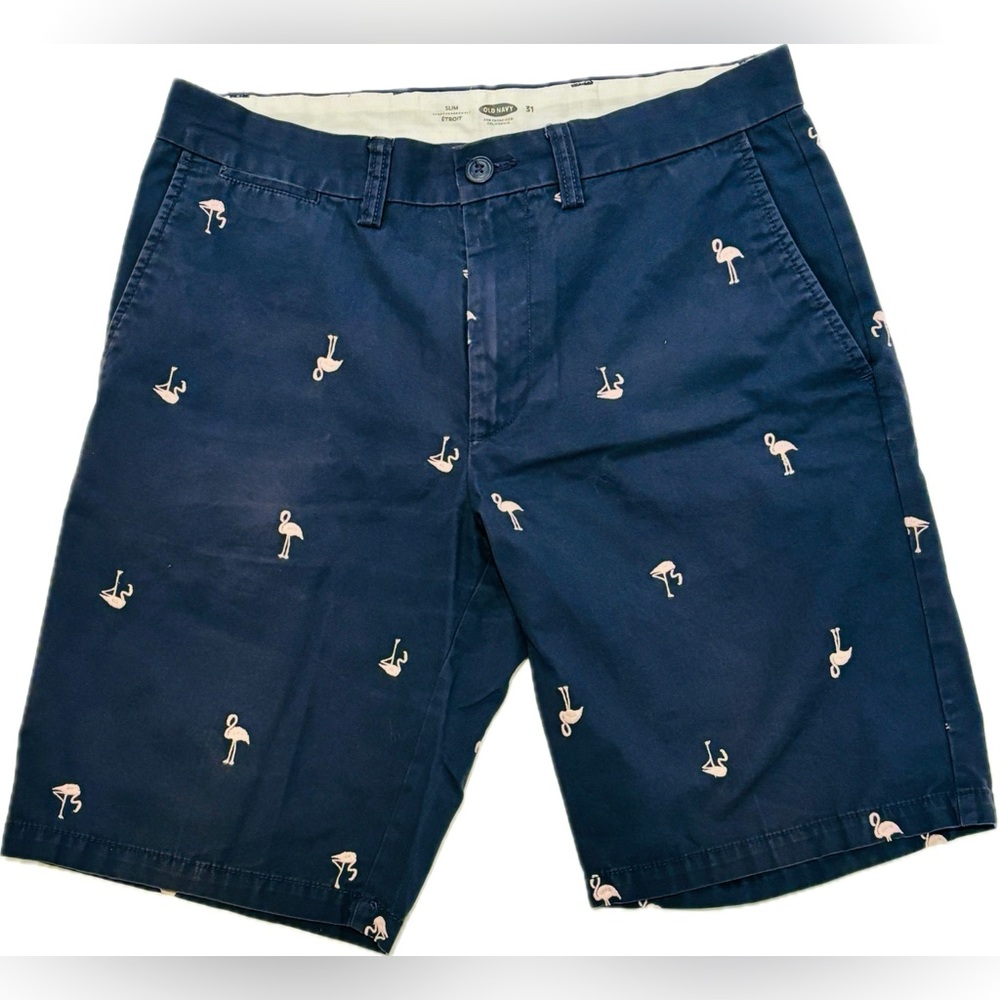 🦩Old Navy Chino Men’s Shorts with Fun Embroidered Flamingos 🦩